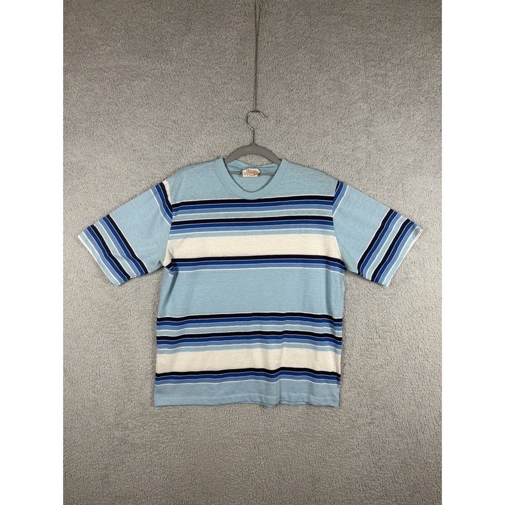 Vintage 70s Manchester Shirt Co Striped T Shirt Mens M Blue California Retro
